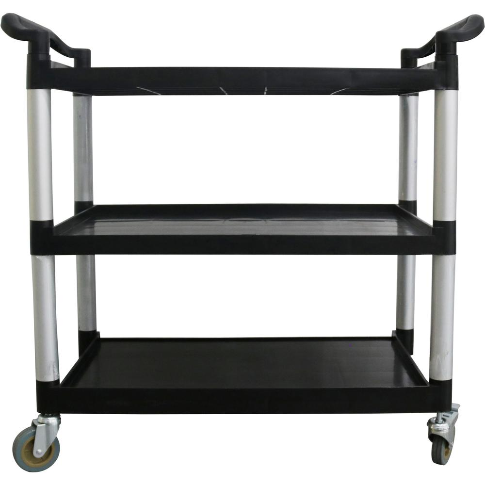 Lorell X-tra Utility Cart - 3 Shelf - Dual Handle - 300 lb Capacity - 4 Casters - 4" Caster Size - Plastic - x 42" Width x 20" Depth x 38" Height - Black - 1 Each