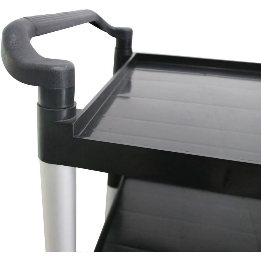 Lorell X-tra Utility Cart - 3 Shelf - Dual Handle - 300 lb Capacity - 4 Casters - 4" Caster Size - Plastic - x 42" Width x 20" Depth x 38" Height - Black - 1 Each