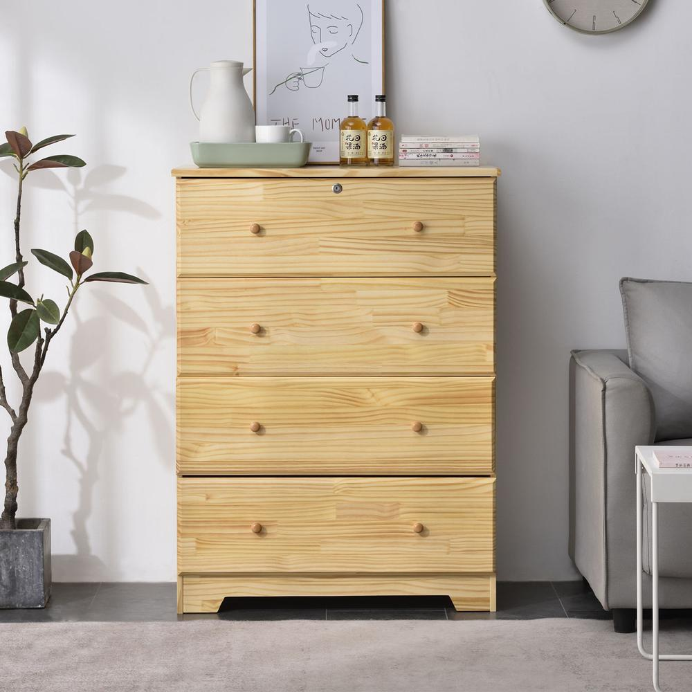 Better Home Products Isabela Solid Pine Wood 4 Drawer Chest Dresser in Natural