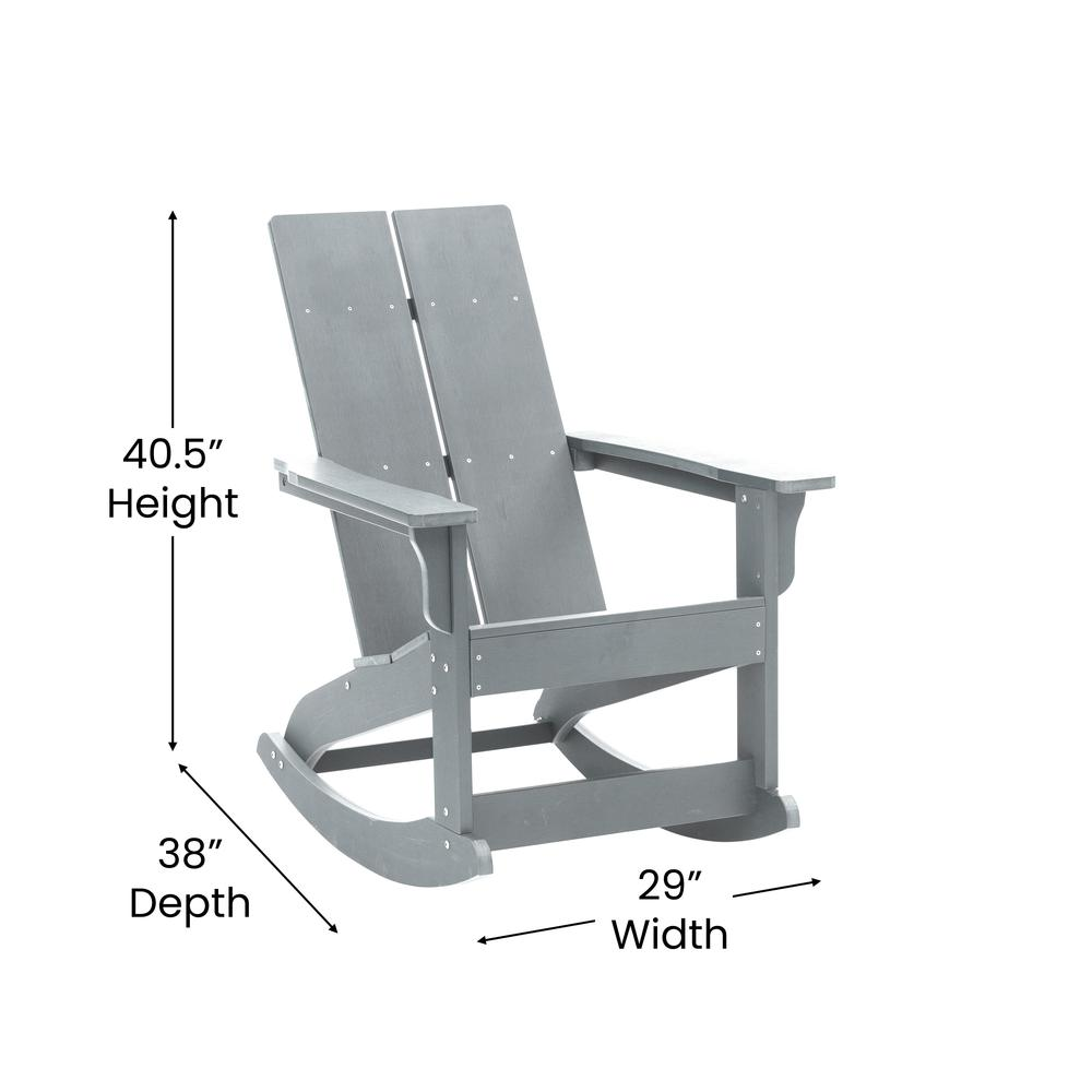 Finn Modern All-Weather 2-Slat Poly Resin Wood Rocking Adirondack Chair with Rust Resistant Stainless Steel Hardware in Gray