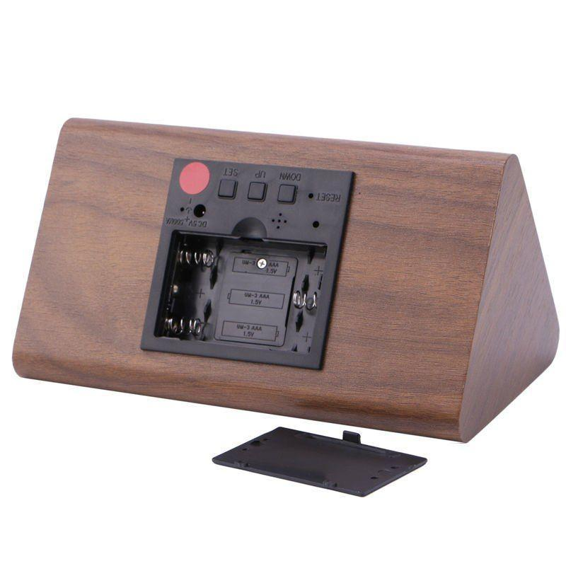 Digital Display Desktop Wooden Clock Brown