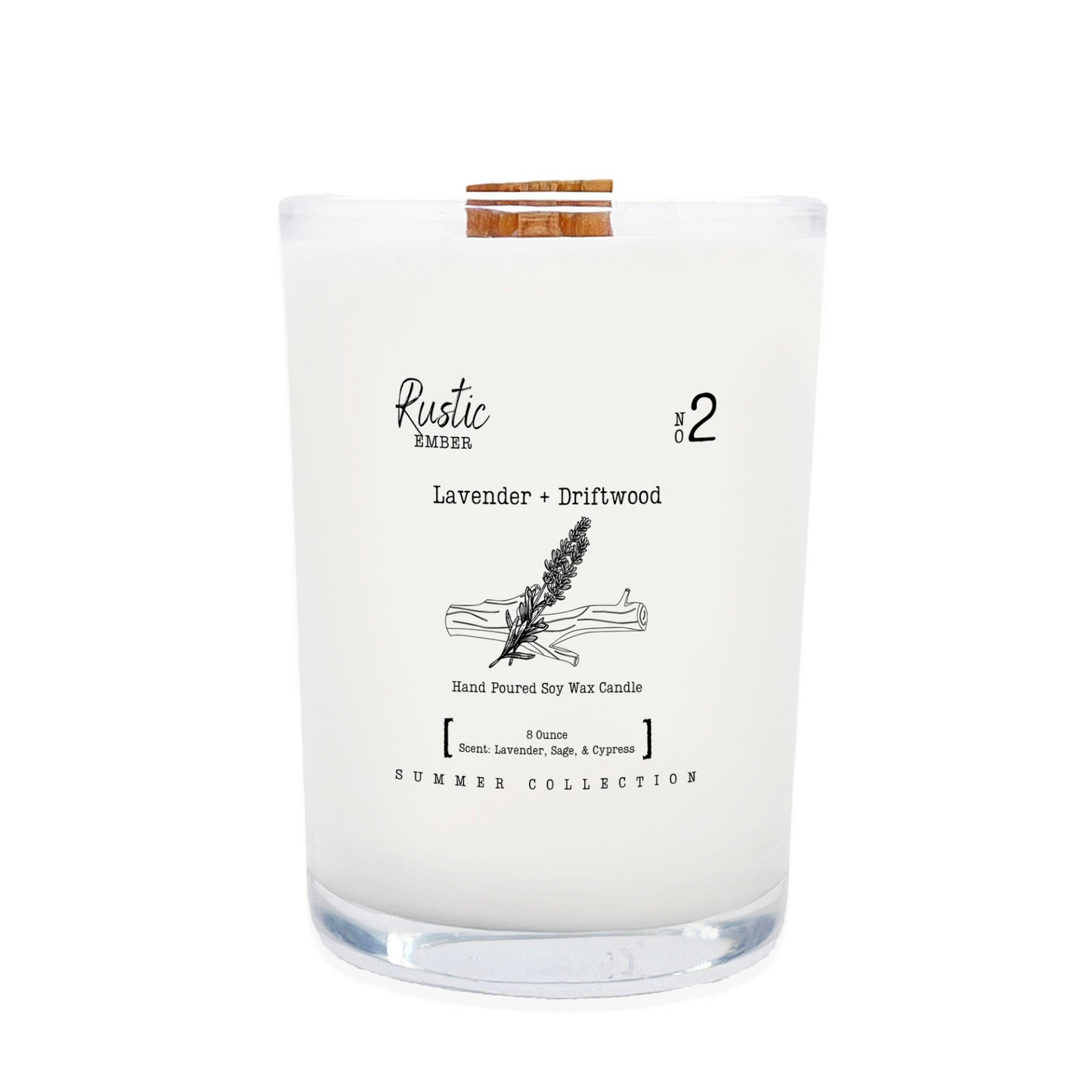 Lavender + Driftwood | 8 Ounce Candle | Rustic Ember