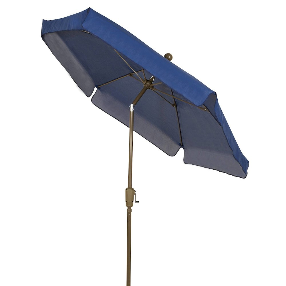 7.5' Hex Home Garden Tilt Umbrella 6 Rib Crank Champagne Bronze with Navy Blue Vinyl Coated Weave Canopy
