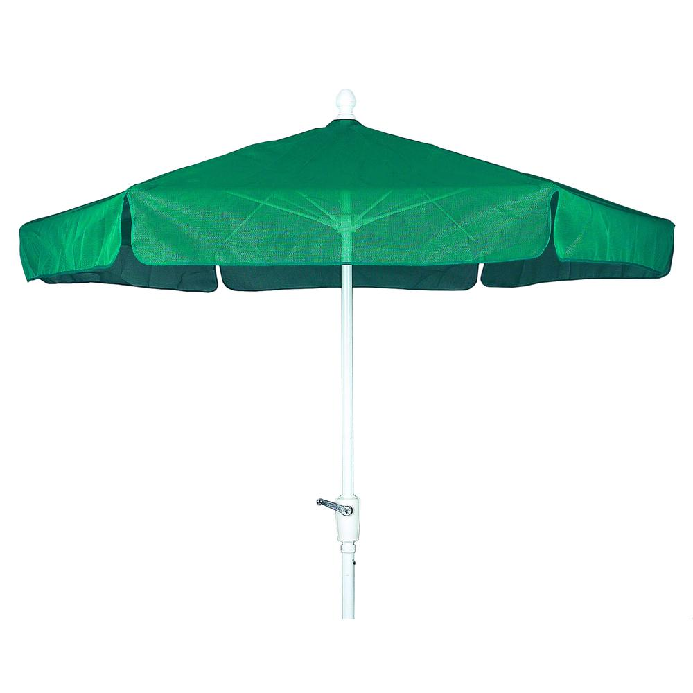 7.5' Hex Home Garden Umbrella 6 Rib Crank White with Forest Green Vinyl Coated Weave Canopy