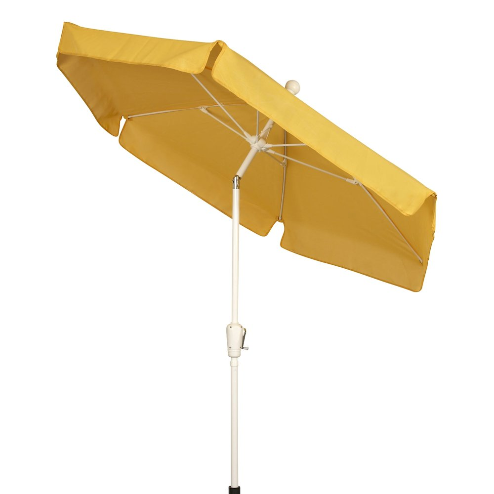 7.5' Hex Home Garden Tilt Umbrella 6 Rib Crank White with Yellow Vinyl Coated Weave Canopy