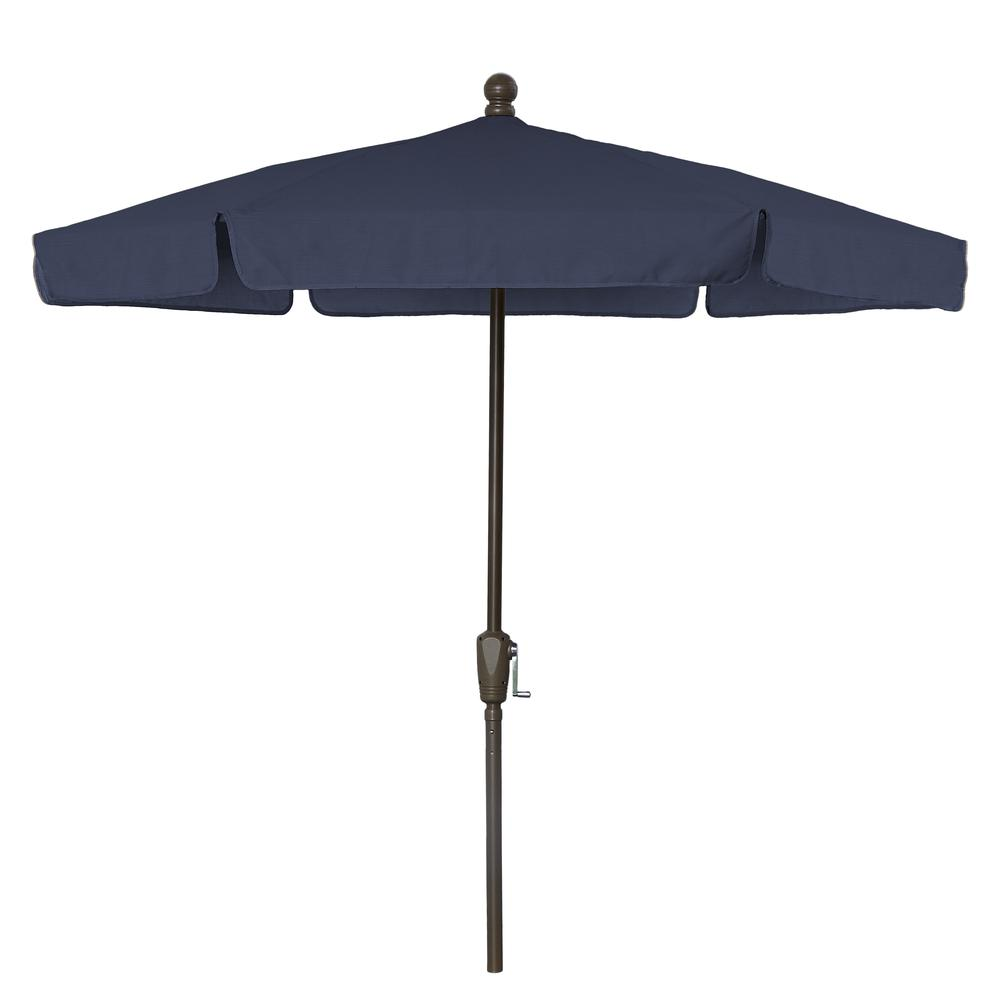 7.5' Hex Home Garden Umbrella 6 Rib Crank Champagne Bronze with Navy Blue Vinyl Coated Weave Canopy