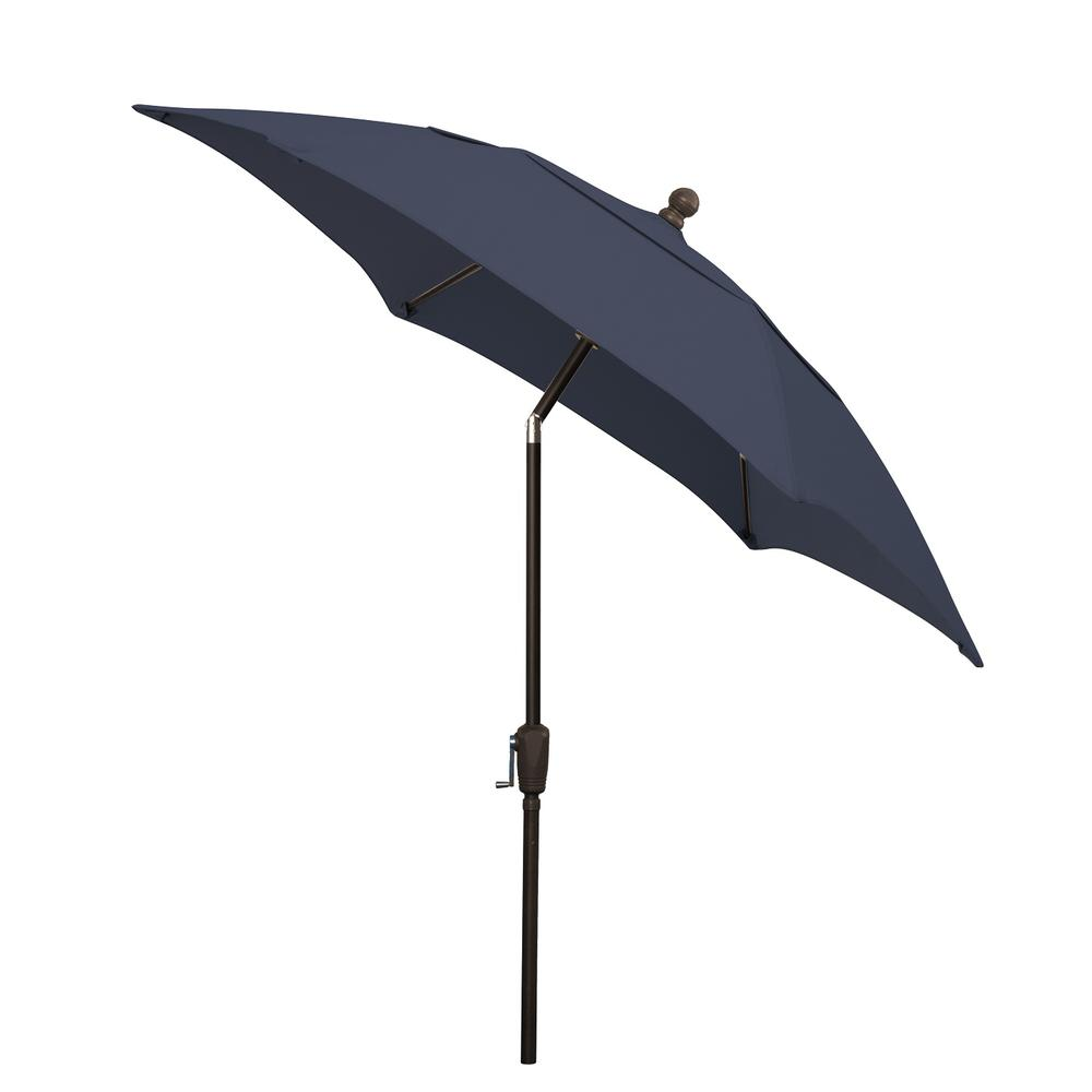 7.5' Hex Home Patio Tilt Umbrella 6 Rib Crank Champagne Bronze with Navy Blue Spun Acrylic Canopy
