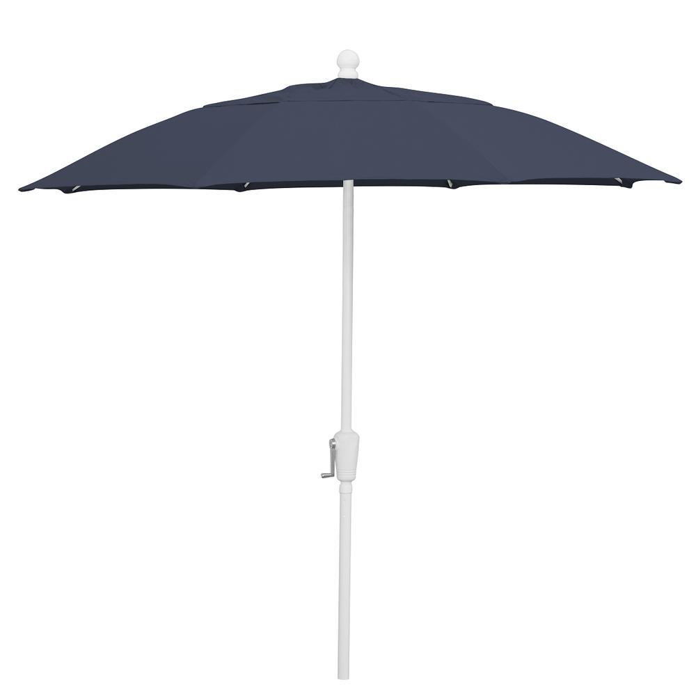 9' Oct Home Patio Umbrella 8 Rib Crank White with Navy Blue spun acrylic canopy
