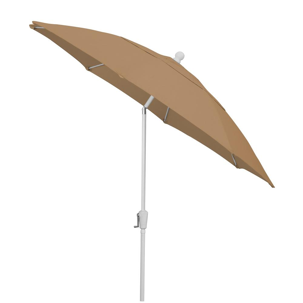 9' Oct Home Patio Tilt Umbrella 8 Rib Crank White with Beige spun acrylic canopy
