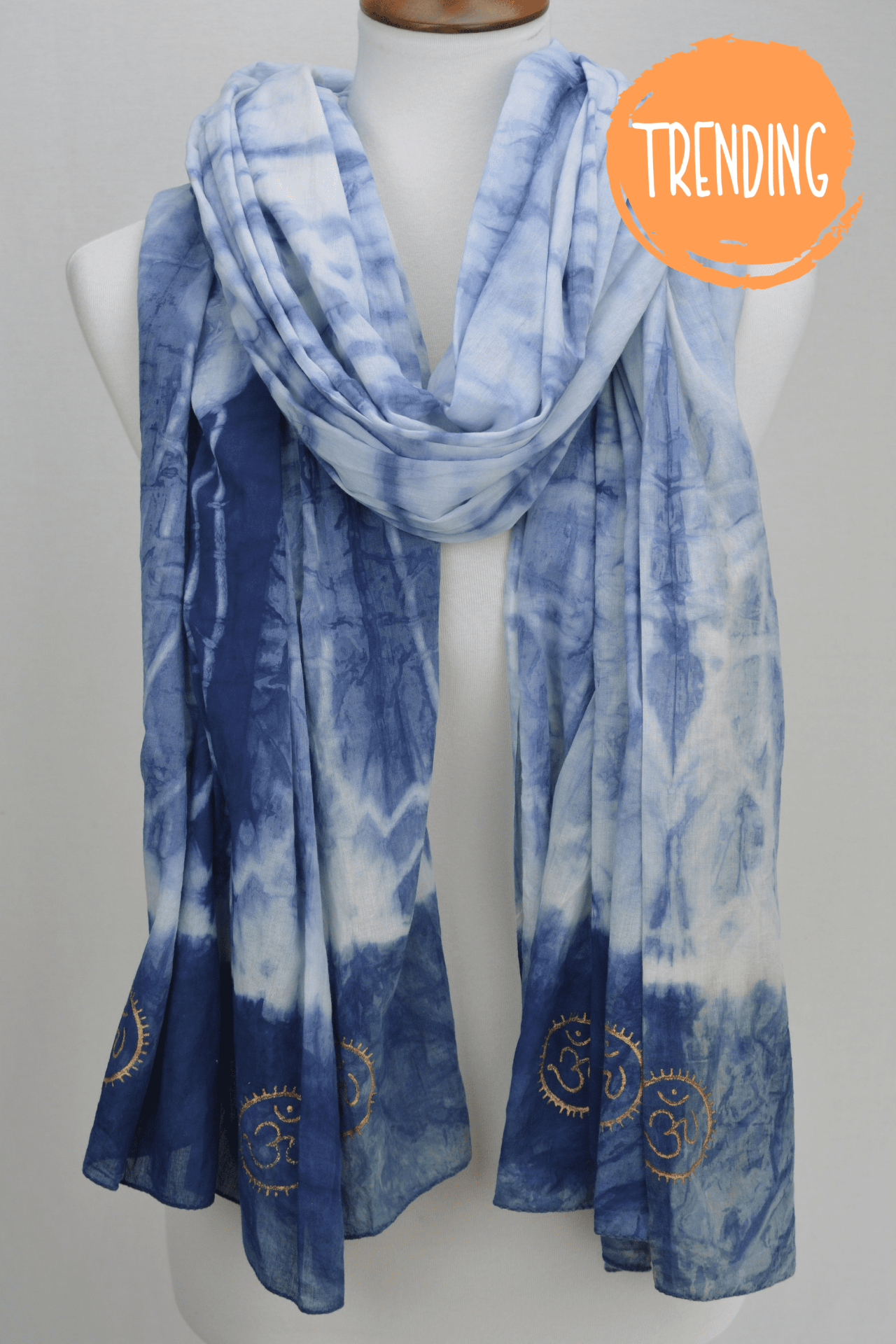 Eternity Indigo Cotton Scarf with golden OM symbol