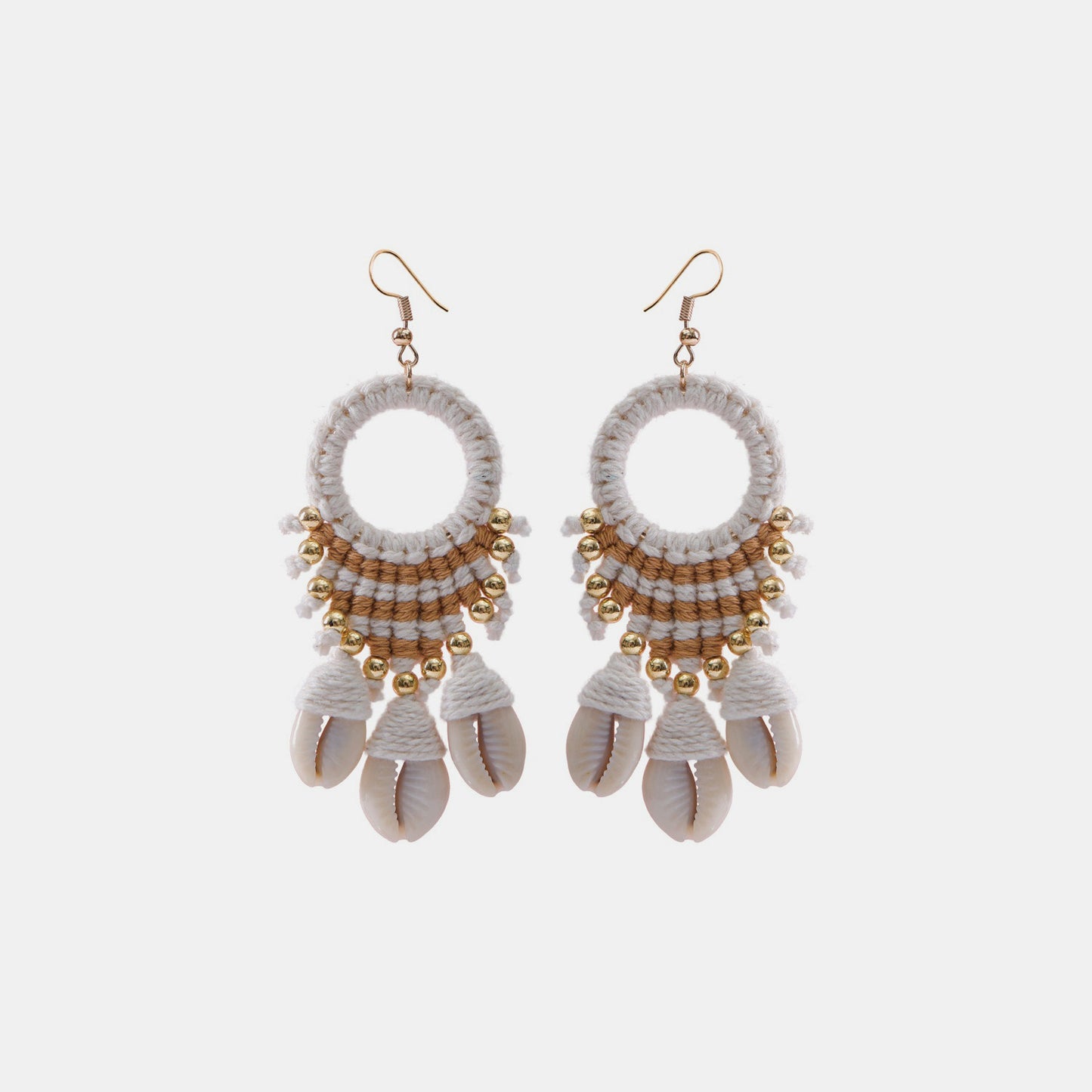 Shell Cotton Cord Brass Dangle Earrings