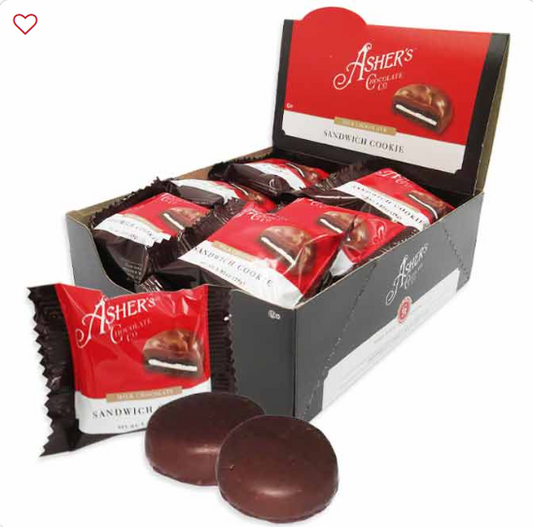 ASHER'S CHOCOLATE WRAPPED SANDWICH COOKIE IN MILK W/ DISPLAY (PK 18)