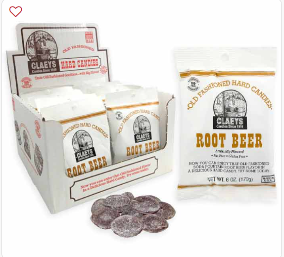 CLAEYS OLD FASHIONED HARD CANDY PEG BAG-ROOT BEER DISPLAY (PK 12)