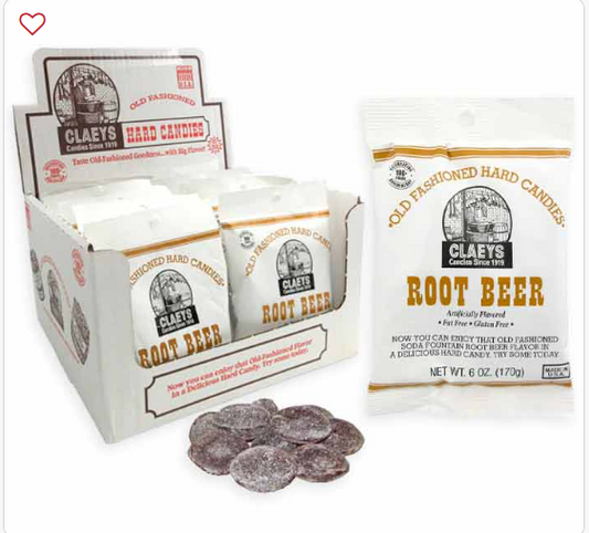 CLAEYS OLD FASHIONED HARD CANDY PEG BAG-ROOT BEER DISPLAY (PK 12)