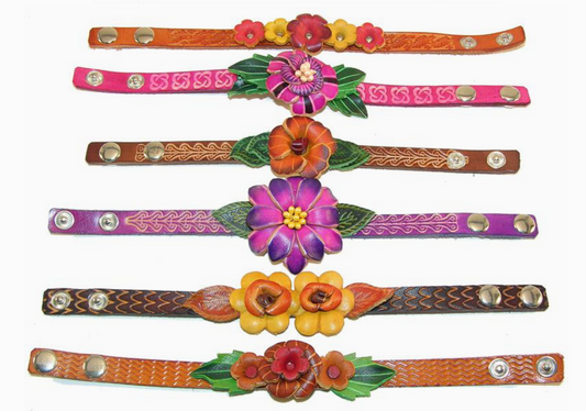 Leather Flower Bracelets Assorted (PK 10)