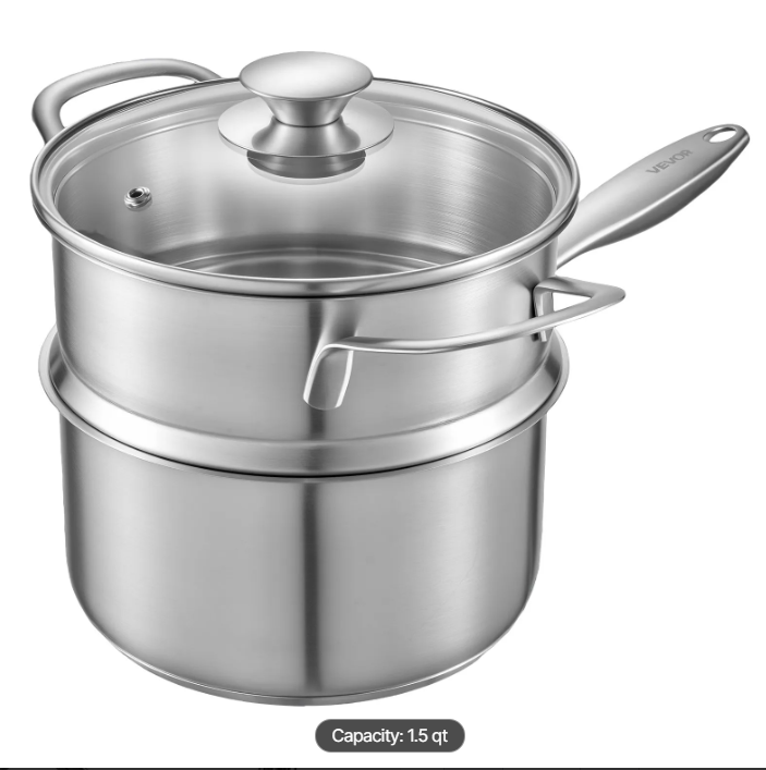 1.5 QT Saucepan with Steamer, Stainless Steel Saucepan with Glass Lid, Multipurpose Nonstick Stainless Steel Sauce Pot with Ergonomic Handle, Friendly for Oven, Dishwasher, Induction Cooker