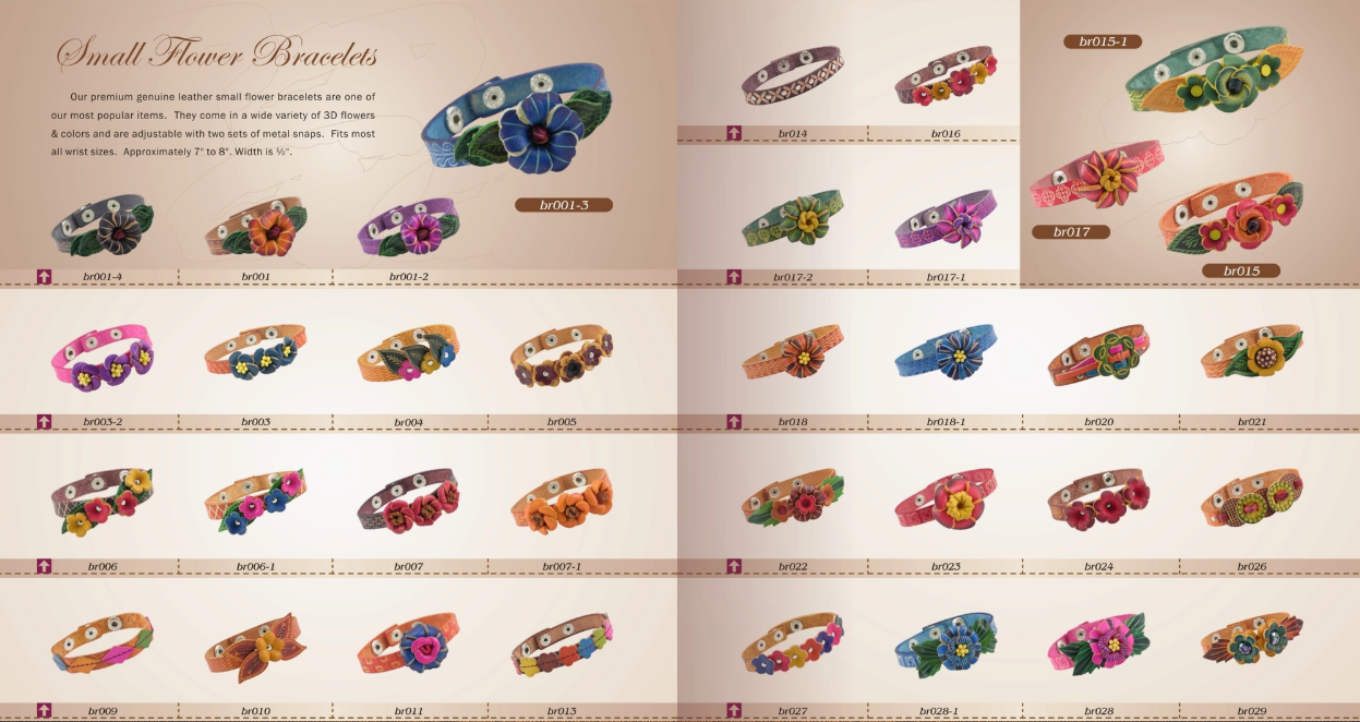 Leather Flower Bracelets Assorted (PK 10)