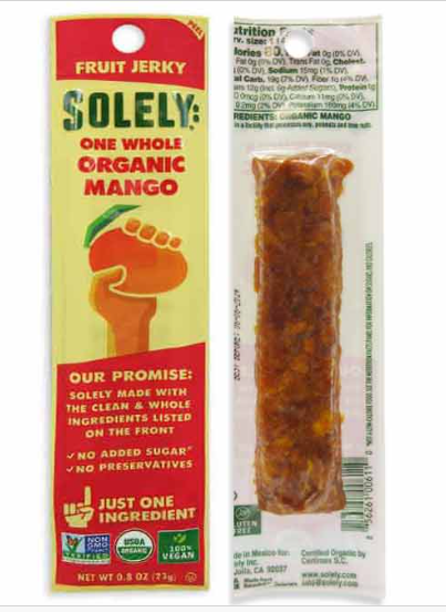 SOLELY ORGANIC FRUIT JERKY - MANGO (PK 12)