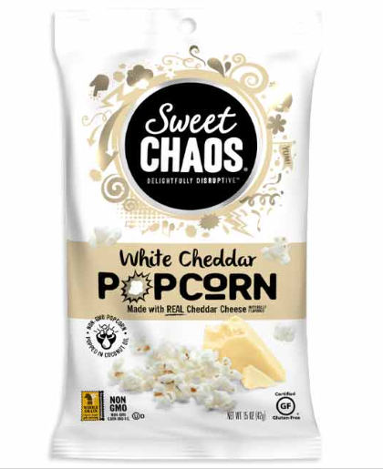SWEET CHAOS WHITE CHEDDAR POPCORN PEG BAG (PK 8)