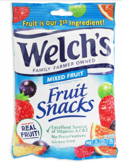 WELCH'S FRUIT SNACKS MIXED FRUIT - PEG BAG (PK 12)
