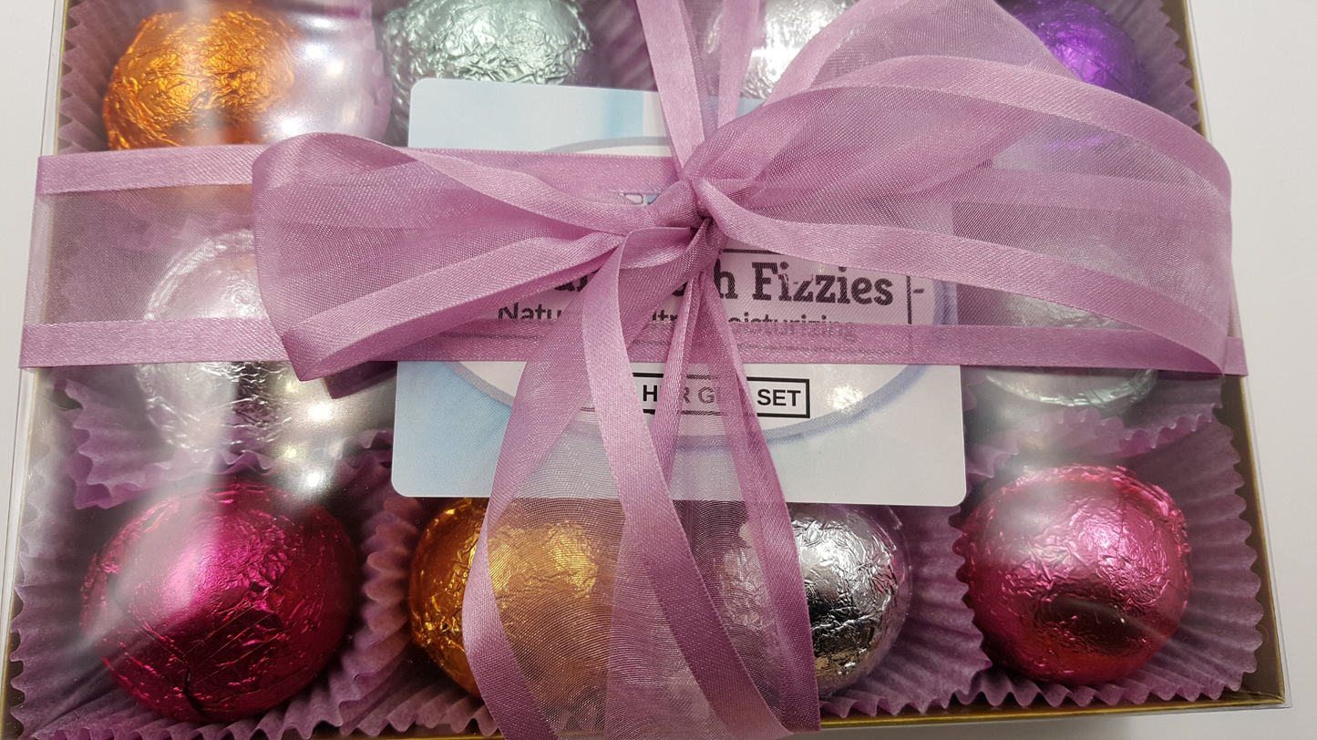 Gift Set for Her with 12 foil wrapped 2.5 oz bath bombs, great for dry skin, Favorite scents for women
