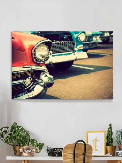 Classic Cars In A Row Wrapped Canvas -Image by Shutterstock