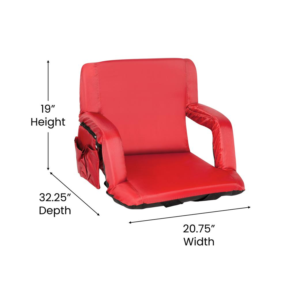 Red Portable Lightweight Reclining Stadium Chair with Armrests, Padded Back & Seat with Dual Storage Pockets and Backpack Straps