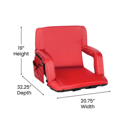 Red Portable Lightweight Reclining Stadium Chair with Armrests, Padded Back & Seat with Dual Storage Pockets and Backpack Straps