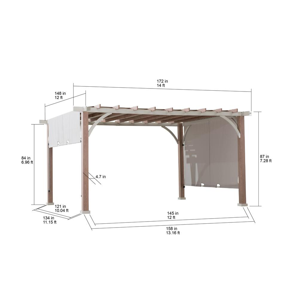 Sunjoy Delrey 12 x 14 ft. Pergola with Adjustable Canopy, Light Gray