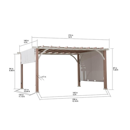 Sunjoy Delrey 12 x 14 ft. Pergola with Adjustable Canopy, Light Gray