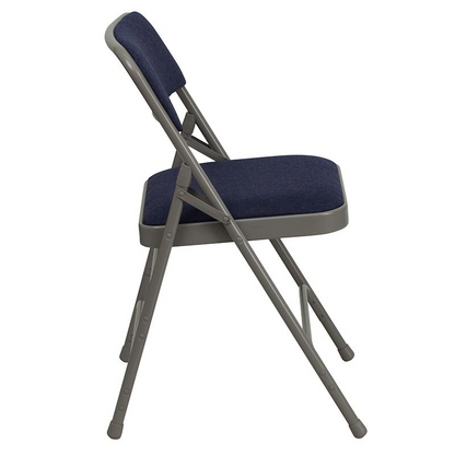 4 Pk. HERCULES Series Curved Triple Braced & Double Hinged Navy Fabric Metal Folding Chair