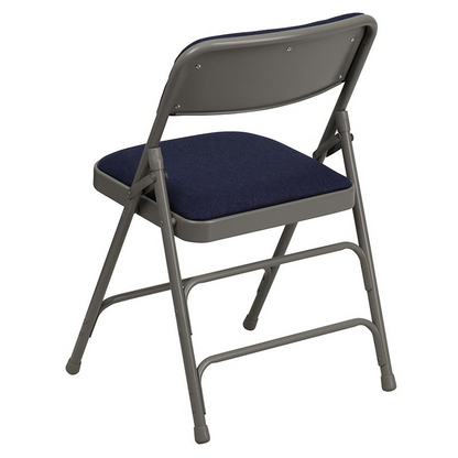 4 Pk. HERCULES Series Curved Triple Braced & Double Hinged Navy Fabric Metal Folding Chair