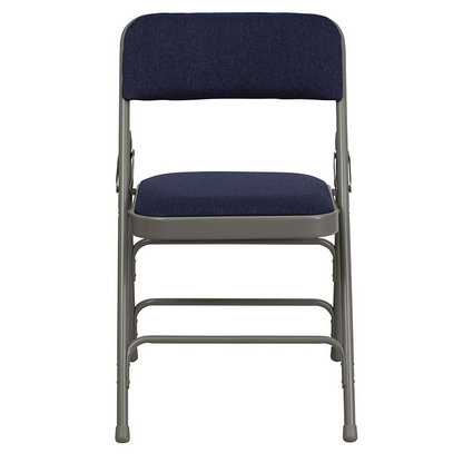4 Pk. HERCULES Series Curved Triple Braced & Double Hinged Navy Fabric Metal Folding Chair