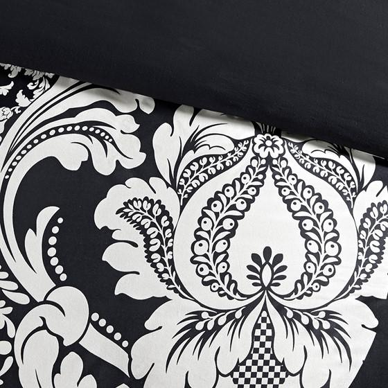 7 Piece Cotton Printed Comforter Set, Black, 90x90x1.5