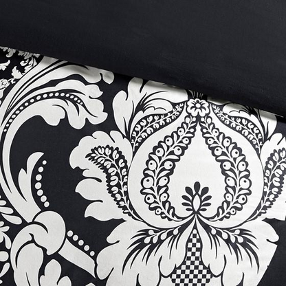 7 Piece Cotton Printed Comforter Set, Black, 90x90x1.5