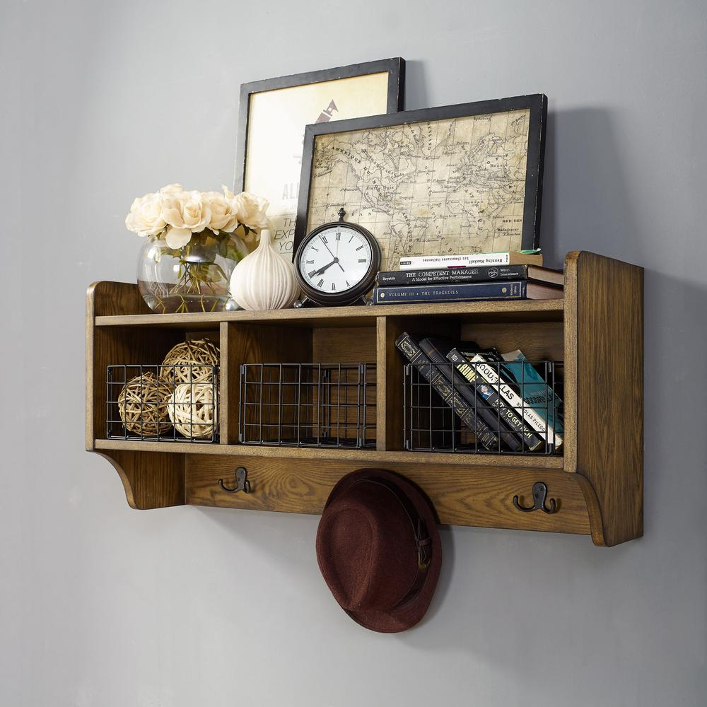 Fremont Entryway Shelf Coffee - Shelf, 3 Galvinized Wire Baskets