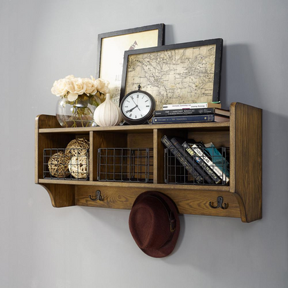 Fremont Entryway Shelf Coffee - Shelf, 3 Galvinized Wire Baskets