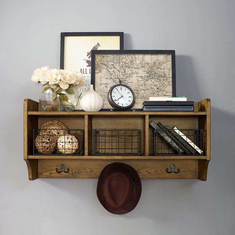 Fremont Entryway Shelf Coffee - Shelf, 3 Galvinized Wire Baskets