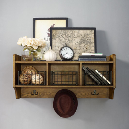 Fremont Entryway Shelf Coffee - Shelf, 3 Galvinized Wire Baskets