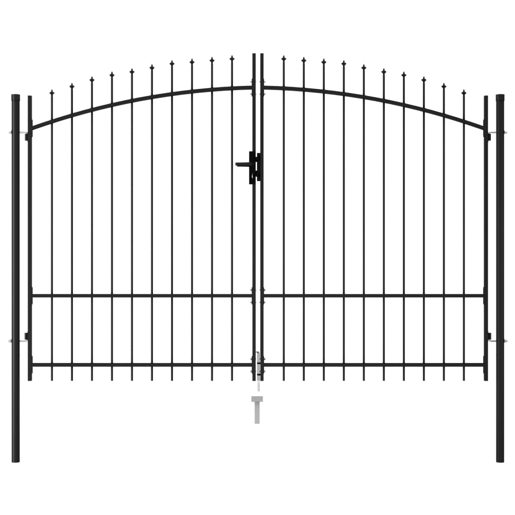 vidaXL Fence Gate Double Door with Spike Top Steel 9.8'x5.7' Black