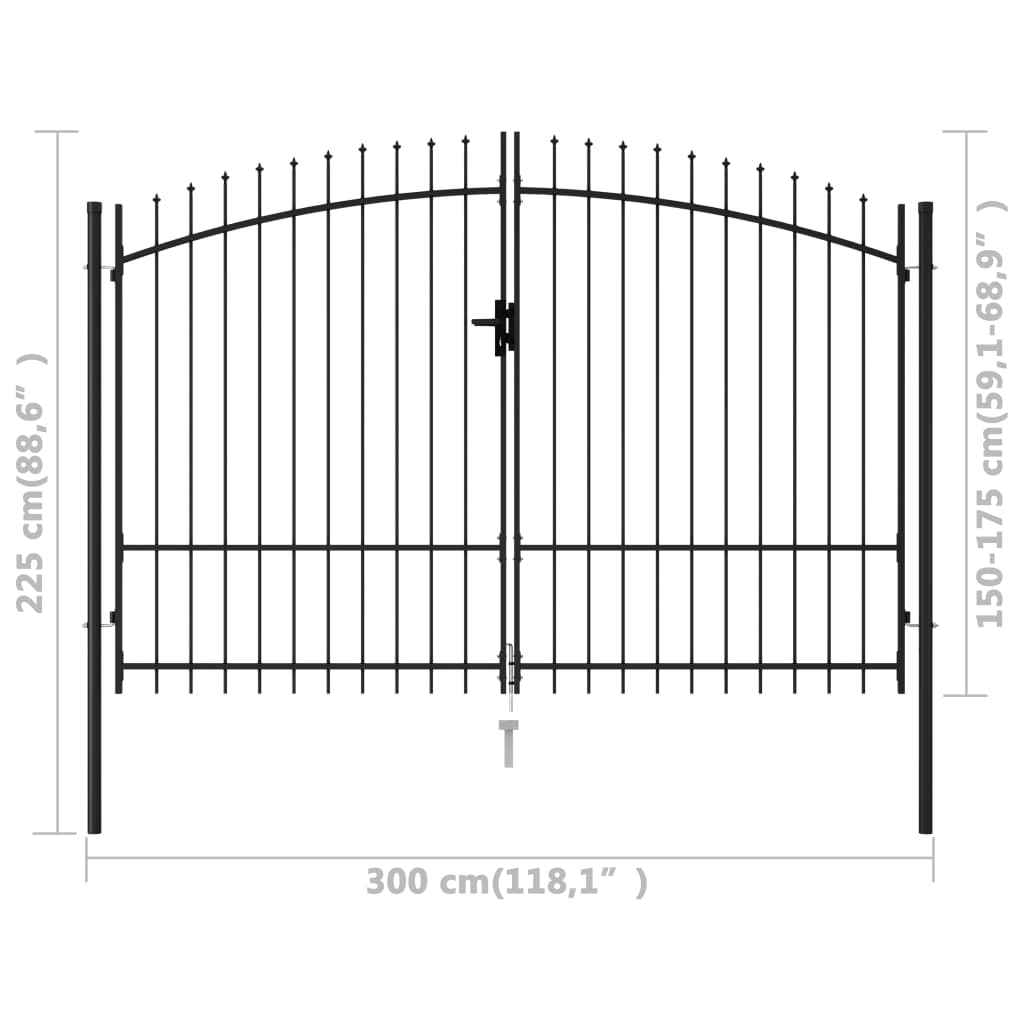 vidaXL Fence Gate Double Door with Spike Top Steel 9.8'x5.7' Black
