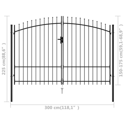 vidaXL Fence Gate Double Door with Spike Top Steel 9.8'x5.7' Black