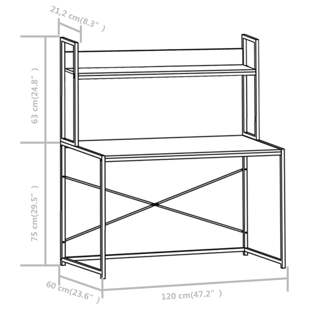 vidaXL Computer Desk Black 47.2"x23.6"x54.3"