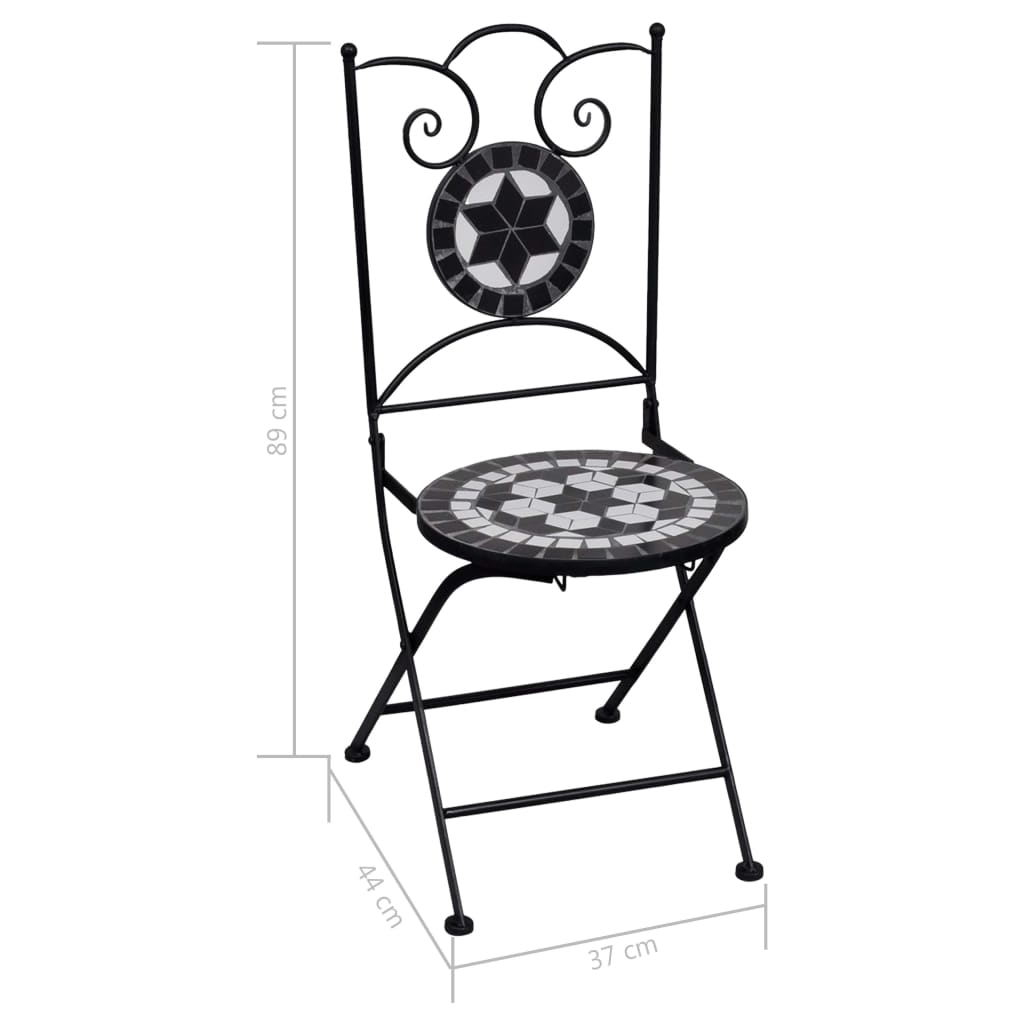 vidaXL 3 Piece Mosaic Bistro Set Ceramic Tile Black and White