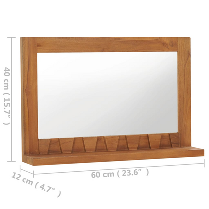 vidaXL Wall Mirror with Shelf 23.6"x4.7"x15.7" Solid Teak Wood