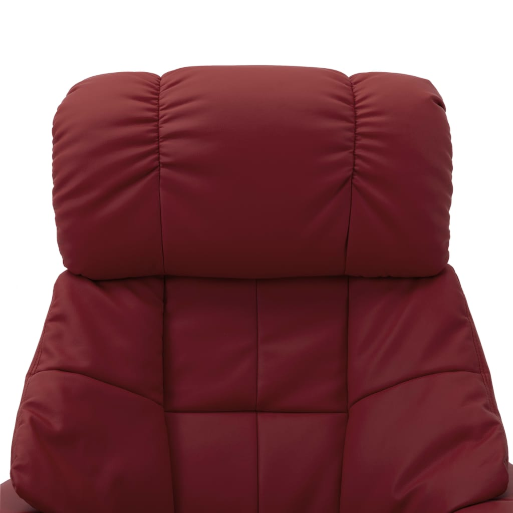 vidaXL Massage Recliner with Ottoman Wine Red Faux Leather and Bentwood