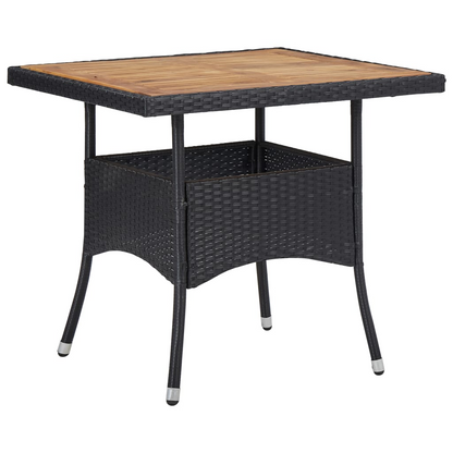 vidaXL 3 Piece Patio Dining Set Black Poly Rattan and Acacia Wood