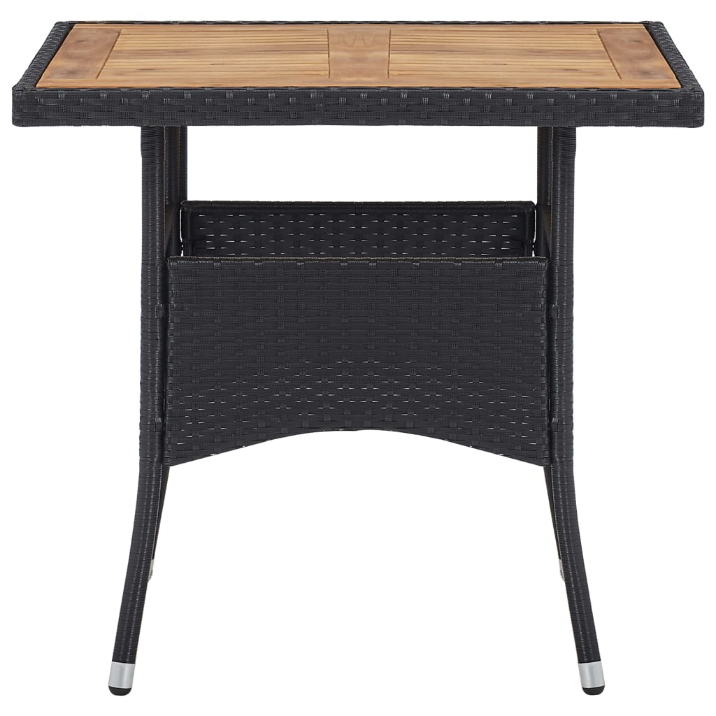 vidaXL 3 Piece Patio Dining Set Black Poly Rattan and Acacia Wood