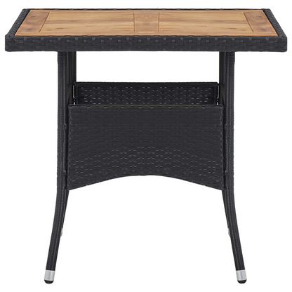 vidaXL 3 Piece Patio Dining Set Black Poly Rattan and Acacia Wood