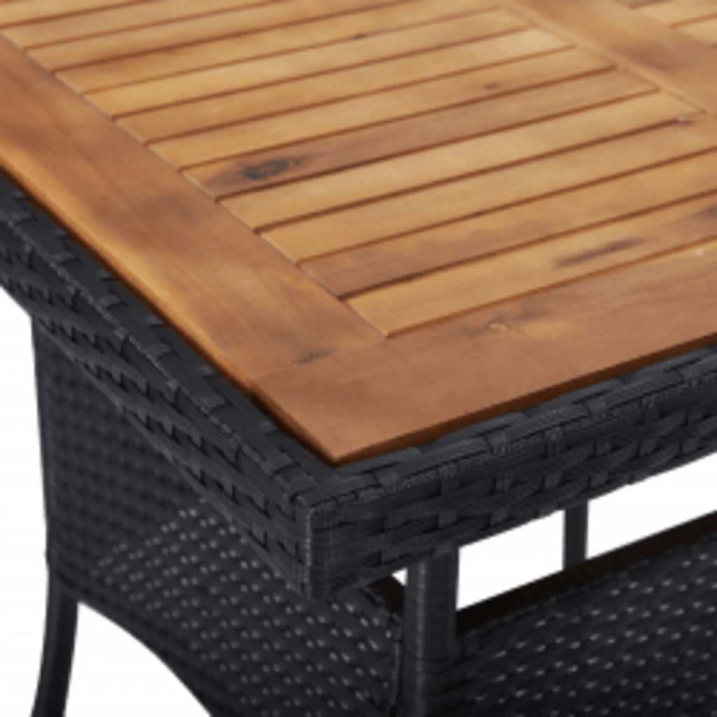 vidaXL 3 Piece Patio Dining Set Black Poly Rattan and Acacia Wood